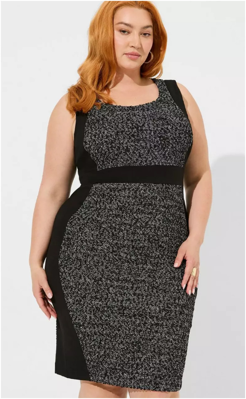 NWT Torrid At The Knee Boucle Contoured Panel Dress Womens Sz 26 Gray Black Slim